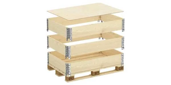 Wooden collar layers and a lid shown above a pallet base