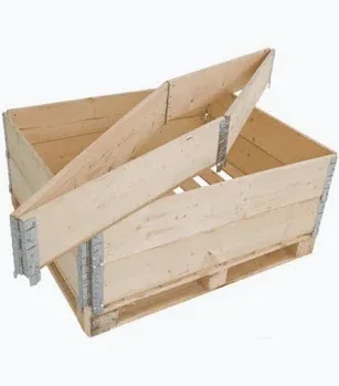 A folding wooden pallet collar above an assembled collar